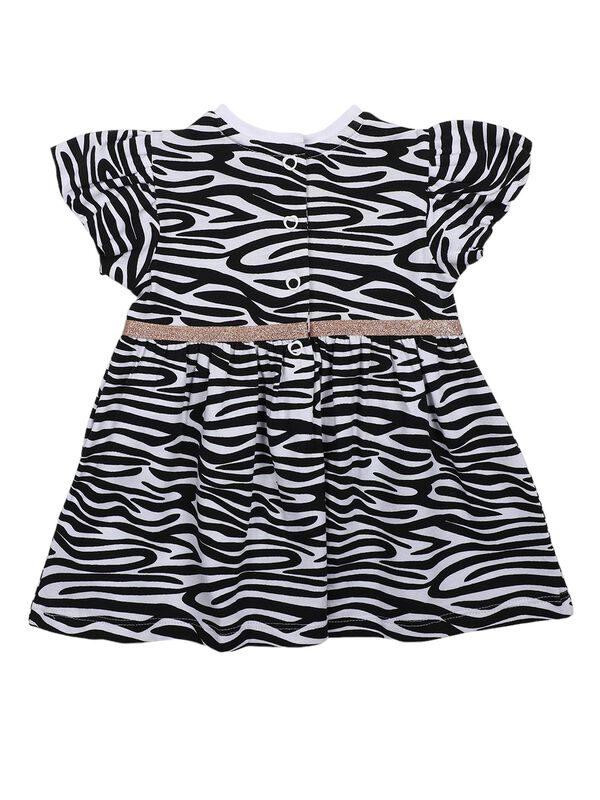 Girls White & Black Short Sleeve Knitted Dress image number 1